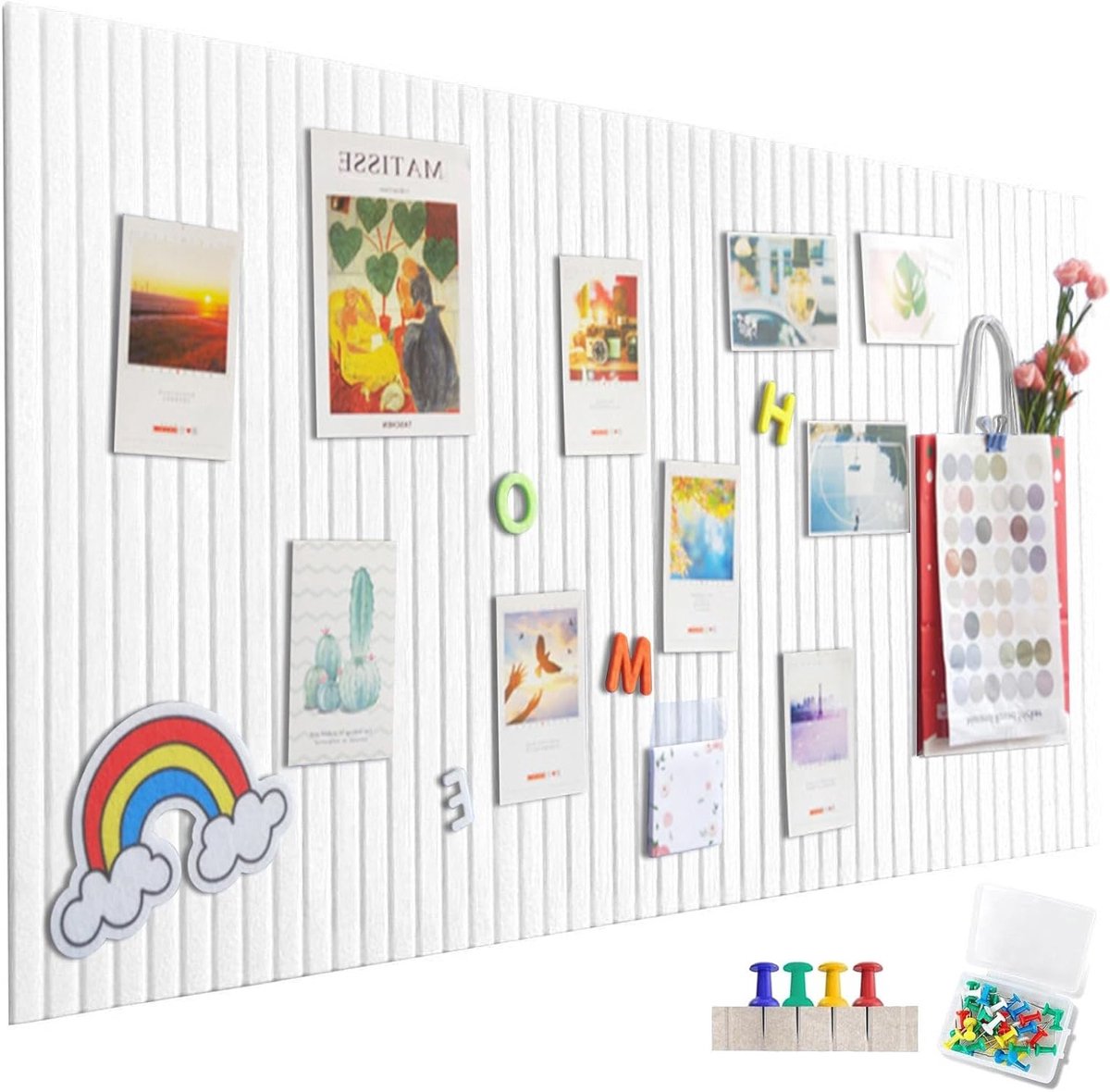 Grote Vilt Prikbord met Zelfklevende Verticale Strepen - Vouwbaar Fotobord en Memo Bord voor Kantoor en Keuken, Ideaal voor Notities en Decoratie