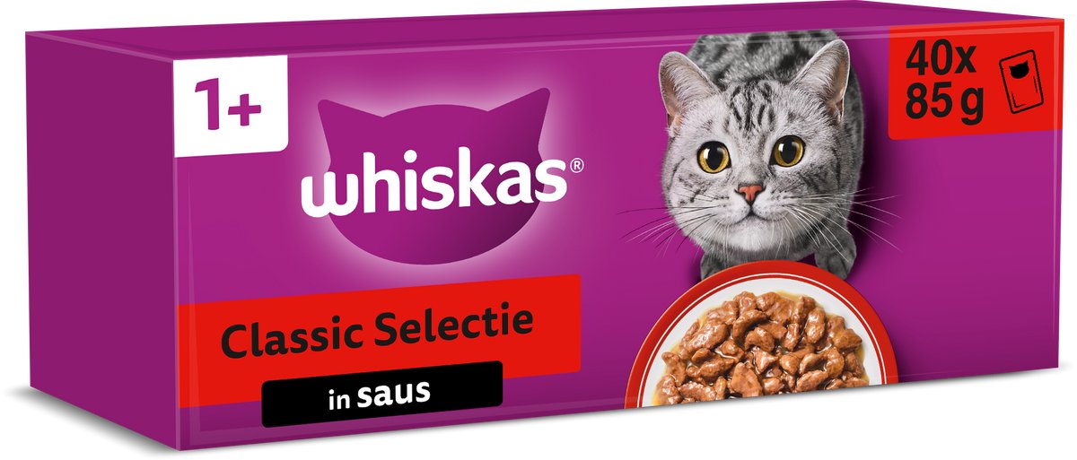 Bol.com Whiskas Kattenvoer - Adult 1+ - Classic Selectie in Saus - 40x85g aanbieding