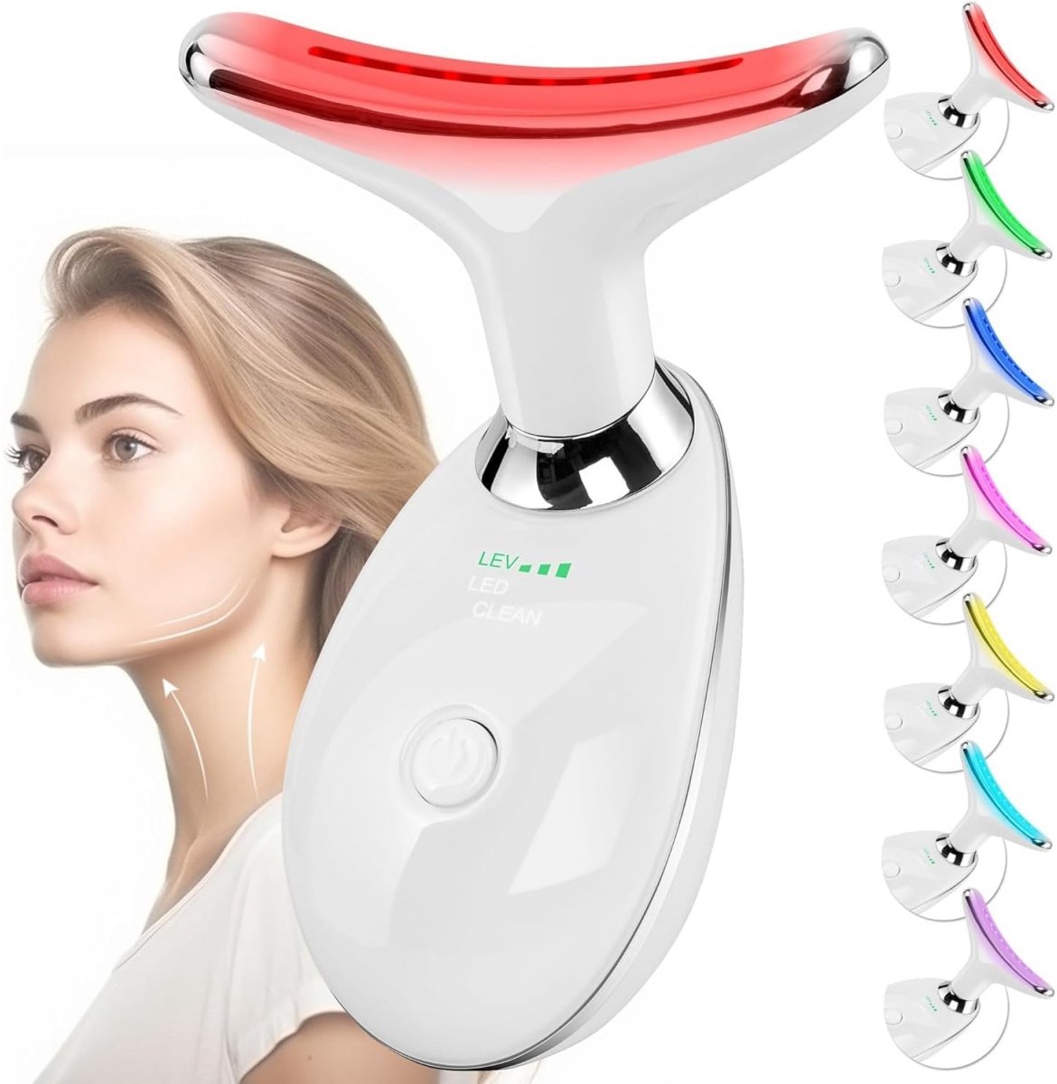 GELLDG Anti-Rimpel Gezichtsmassageapparaat - V-vormige Gezichtsslanker met 45℃ Smart Warmte & 7 Lichtmodi - 160° Liftende Boogvormige Kop - Geschikt voor Huidversteviging en Anti-Rimpel Behandeling - USB Oplaadbaar