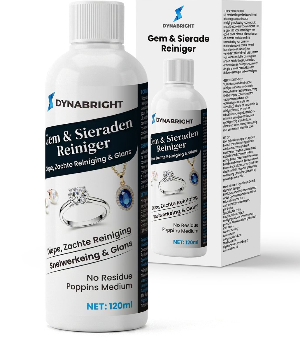 Dynabright Ultrasoon Reinigingsvloeistof - 120 ml – Ultrasonic Cleaner Vloeistof - Dieptereiniging voor Sieraden & Brillen – Zonder Schrobben – Veilig, Geurloos & Streeploos Resultaat