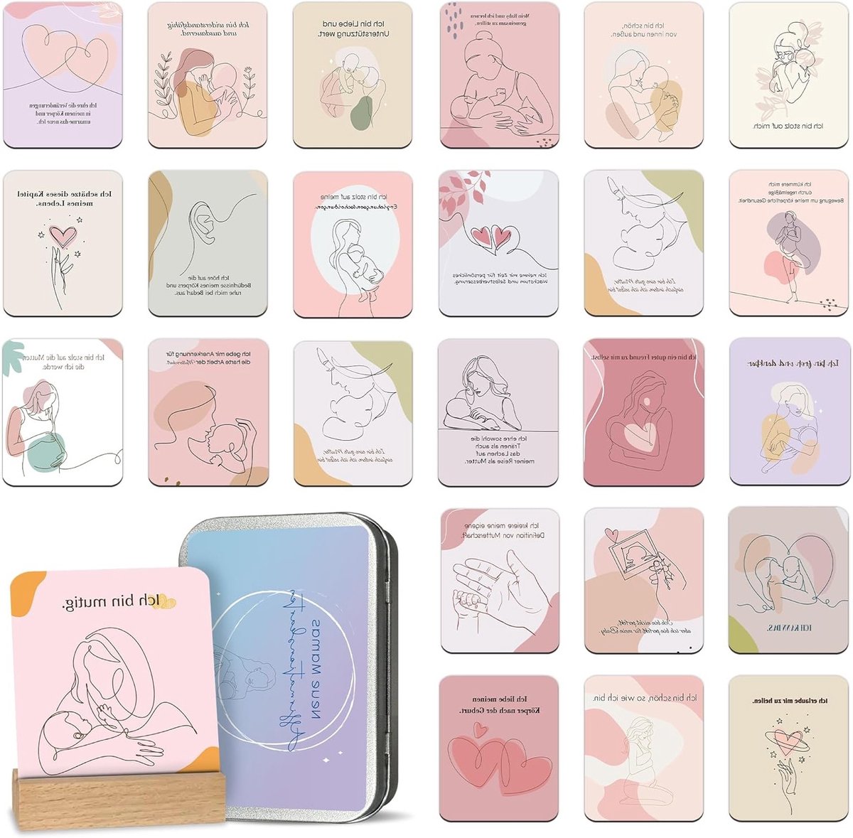 31 bevestigingskaarten voor moeders na de bevalling, met bemoedigende boodschappen, perfect als cadeau voor kersverse moeders