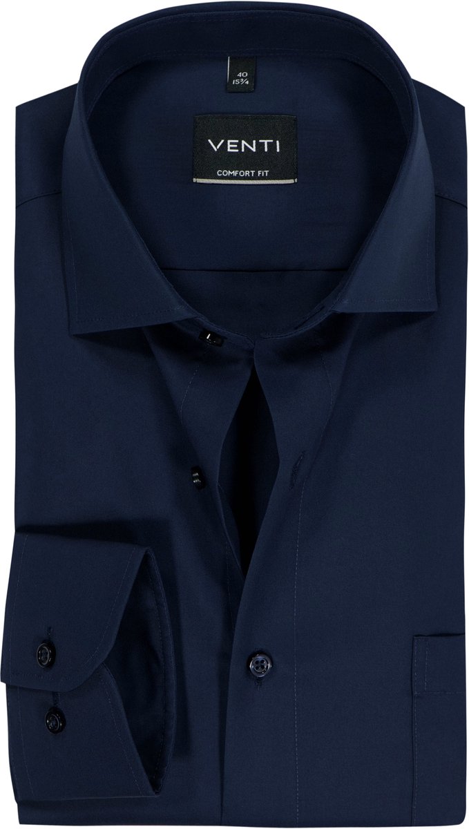 VENTI CASA MODA comfort fit overhemd - mouwlengte 72 cm - structuur - donkerblauw - Strijkvrij - Boordmaat: 49