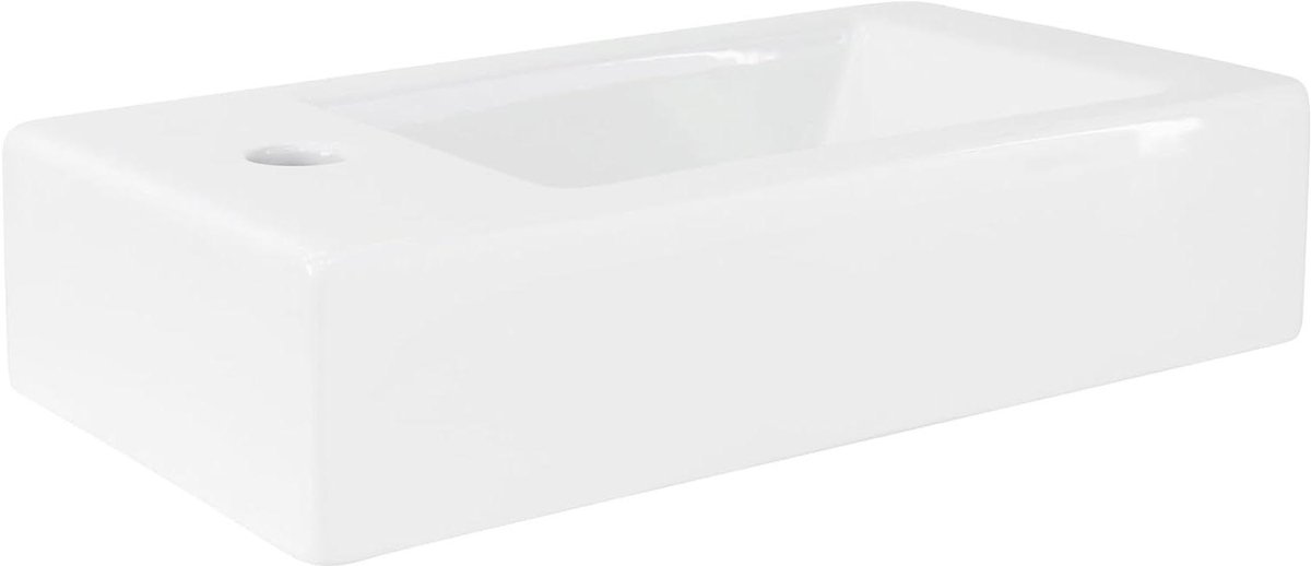 Keramische Wastafel - Handwasbak Opbouw - Badkamer Verfraaien - Ruimtebesparend Hoekig Design - 46x26x11 cm - Wit
