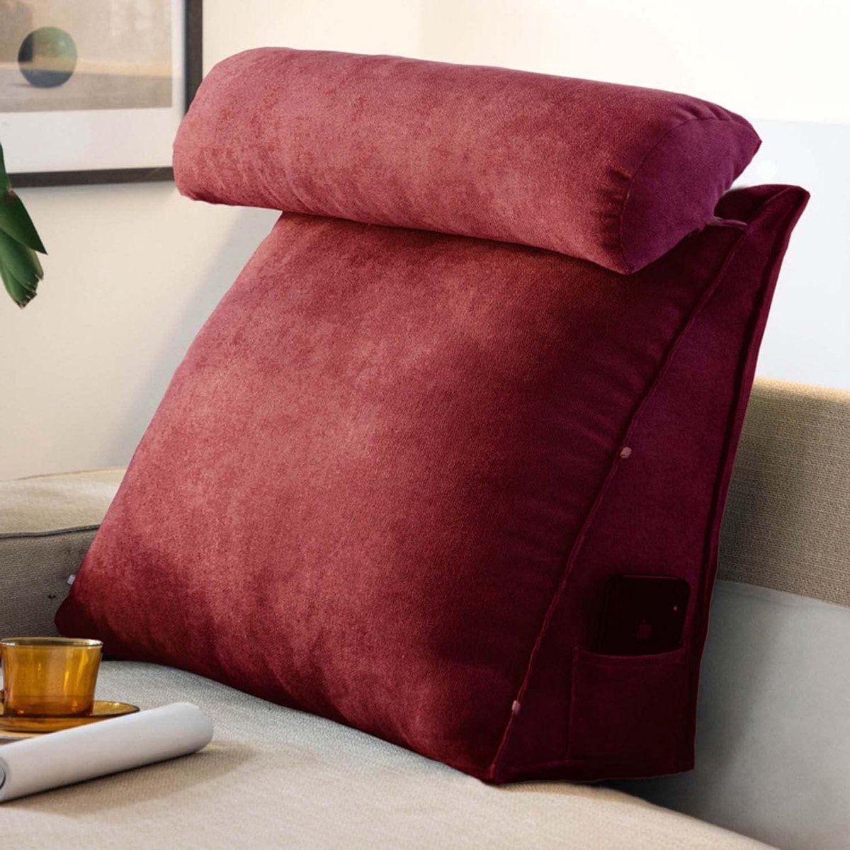 Wigkussen - Leeskussen Rugsteun - Ontspannen in Bed - Verstelbaar Steunkussen - 60 x 50 x 20 cm - Rood
