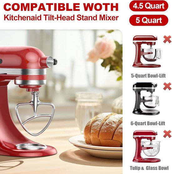 Platte Klopper - Mixer Accessoire - Koekjes Deeg Maken - Roestvrij Staal - 45-5 Liter - Zilver van Merkloos — afbeelding 5