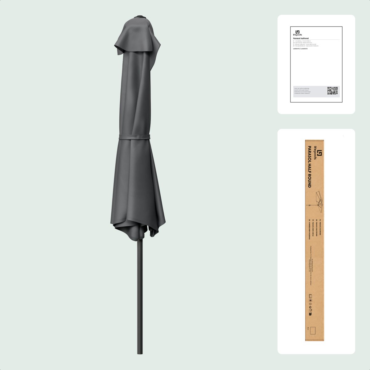 LifeGoods Balkon Parasol - Tuin - 270x135 cm - Halfronde Parasol - Waterdicht - UPF50+ - Donkergrijs thumbnail 7