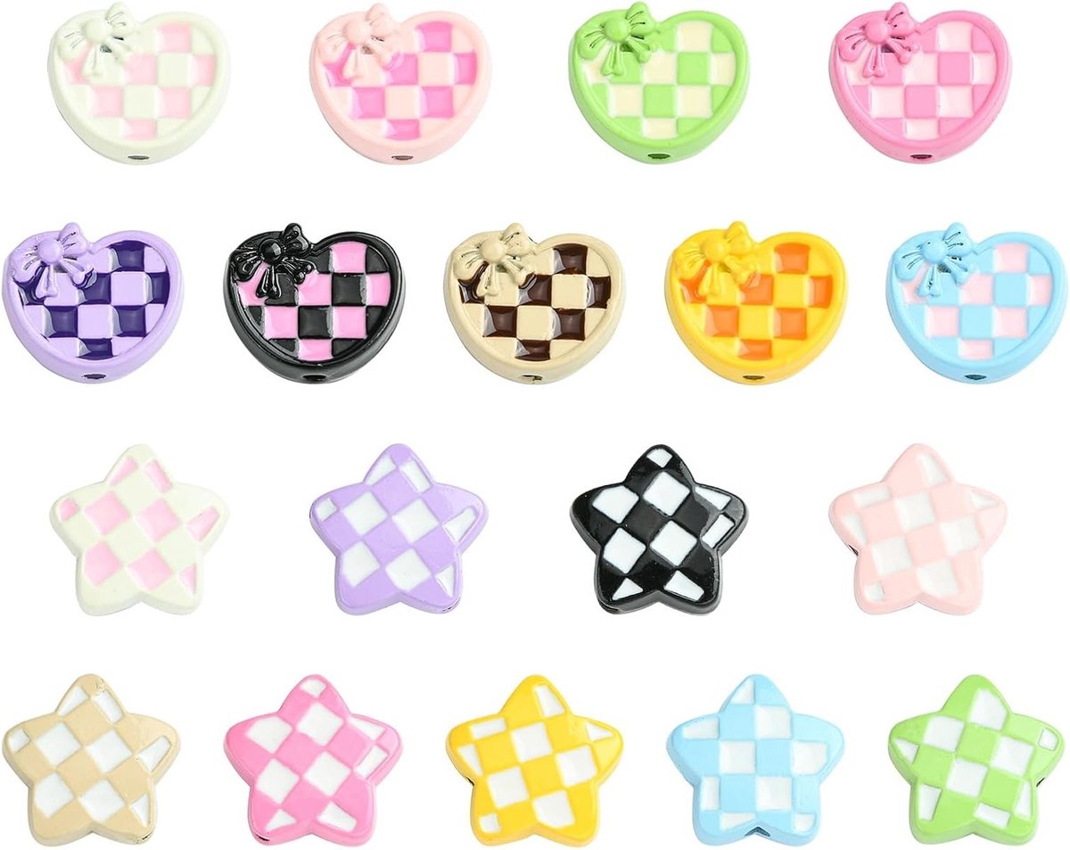 36 Stuks Tartan Patroon Bakverf Legering Kralen in Hart en Ster Vorm voor DIY Sieraden, Armbanden en Kettingen