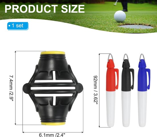 Sjabloon voor golfbalmarkering 360° drievoudig - lijntekenmarker - inclusief drie markers - formaat 6x7.4 cm - blauw — afbeelding 5