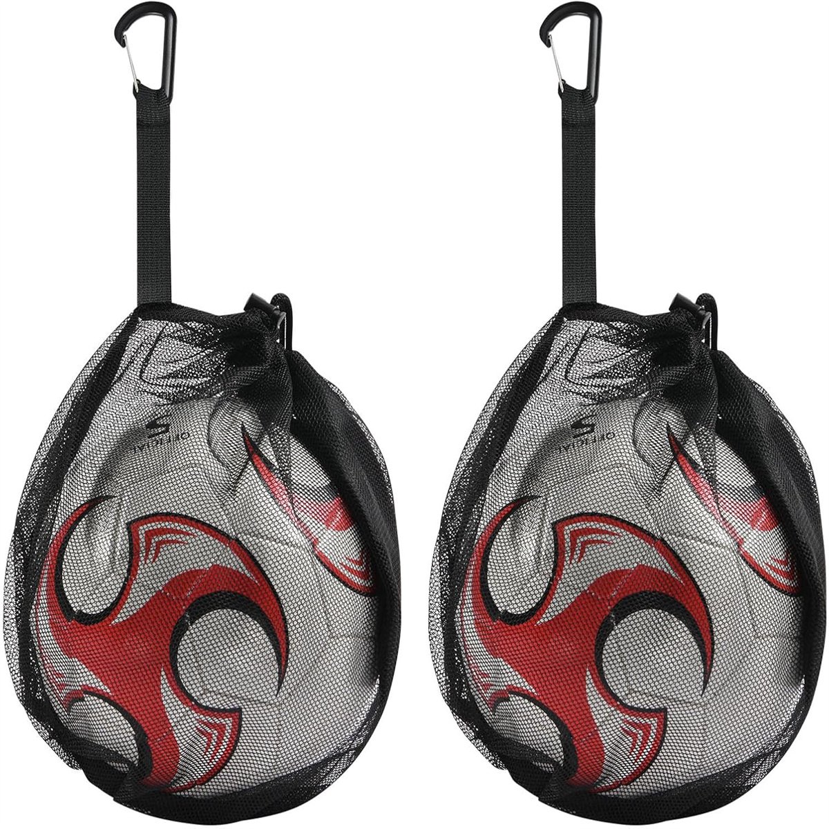 carmdering - Ballen Netzak - Sportbal Zak - Opbergtas Met Haakontwerp - Ruimtebesparend Ophangen - Handenvrij Draagcomfort - Duurzaam Polyester - Ademend Mesh Design - Veelzijdig Gebruik Binnen En Buiten - 2 Stuks