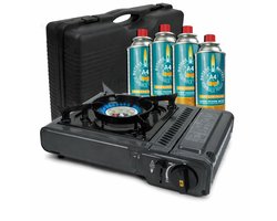 Kooktoestel op Gas - incl 4 Butaan Gasbussen - Gas Stove - Camping Kooktoestel - Gaspit - Gasfornuis - Gasstel - Cooker - Draagkoffer