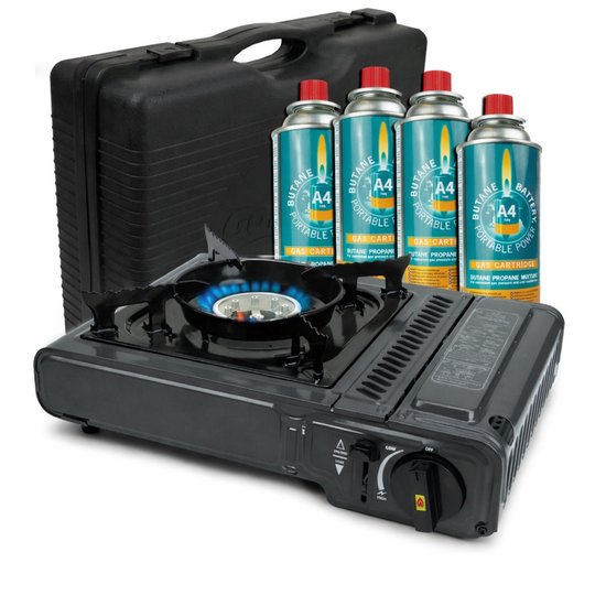 Kooktoestel op Gas - incl 4 Butaan Gasbussen - Gas Stove - Camping Kooktoestel - Gaspit - Gasfornuis - Gasstel - Cooker - Draagkoffer