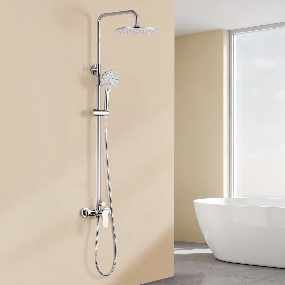 Auralum Max Doucheset Chroom - 10 Inch Ronde Regenkop - 4-Functie Handdouche - Verstelbare Stang (1240 mm)