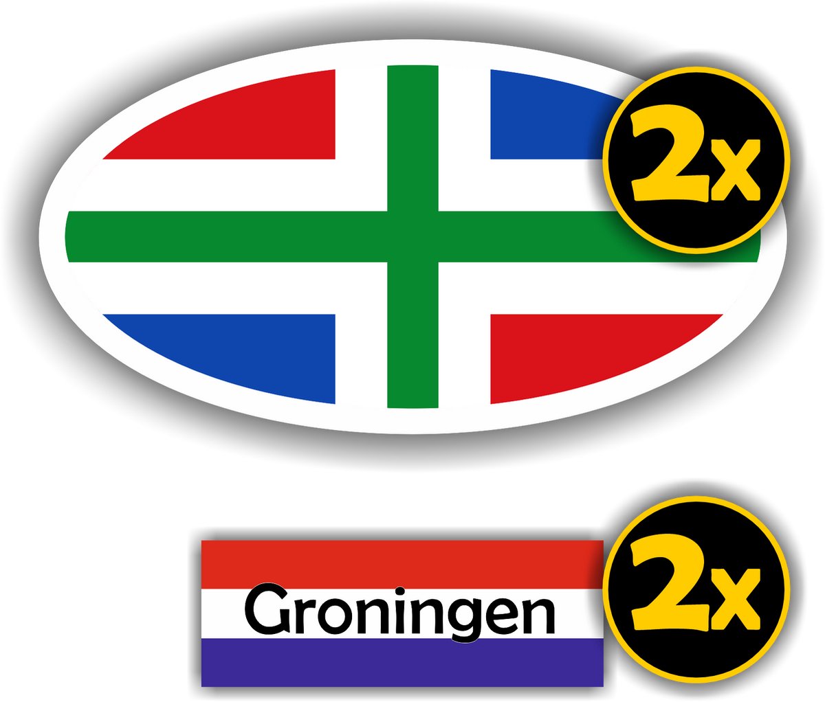 Jerma - Prov. Groningen vlag - auto sticker - 2x ovaal 13x7 cm - 2st 7x2.5 cm - Vinyl - zelfklevend