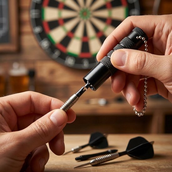 Zwart dart schacht extractor tool - dart shaft remover voor heren en dames - gereedschap voor verwijderen van gebroken dart schachten uit dartpijlen - compact dart tool met gripstructuur en sleutelhanger van Merkloos — afbeelding 2