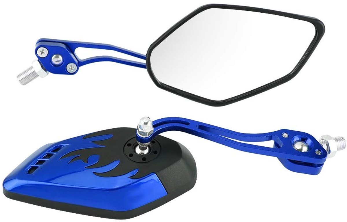 Allecto - Retro Motor Spiegel Set - Aluminium Universeel - Café Racer - Blauw - 8mm 10mm - 2 Stuks - Geschikt voor motorfietsen - Kleur Blauw