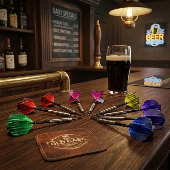 Multikleur dart flights set standaard vorm - PET dart vlucht veren voor heren en dames - dart flights met gradient kleuren en digitaal patroon - set van 18 dart flights voor standaard dartpijlen van Merkloos — afbeelding 4