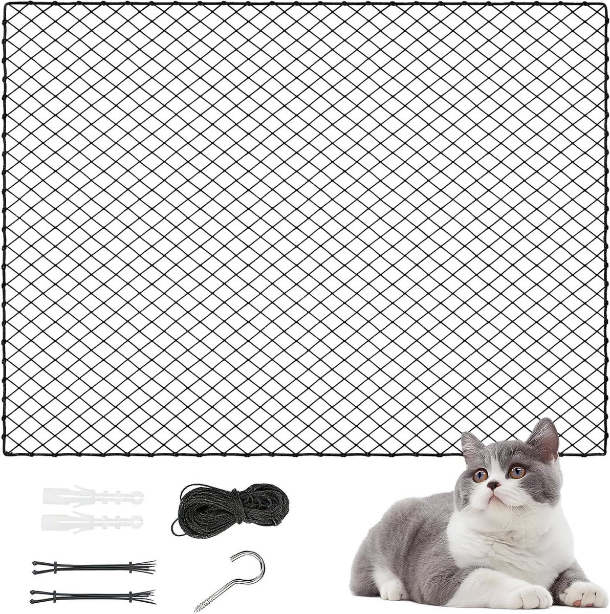 Kattennet Balkon - Veiligheidsnet Kat - Katten Beschermen - Draad Versterkt - 3 x 2 m - Zwart