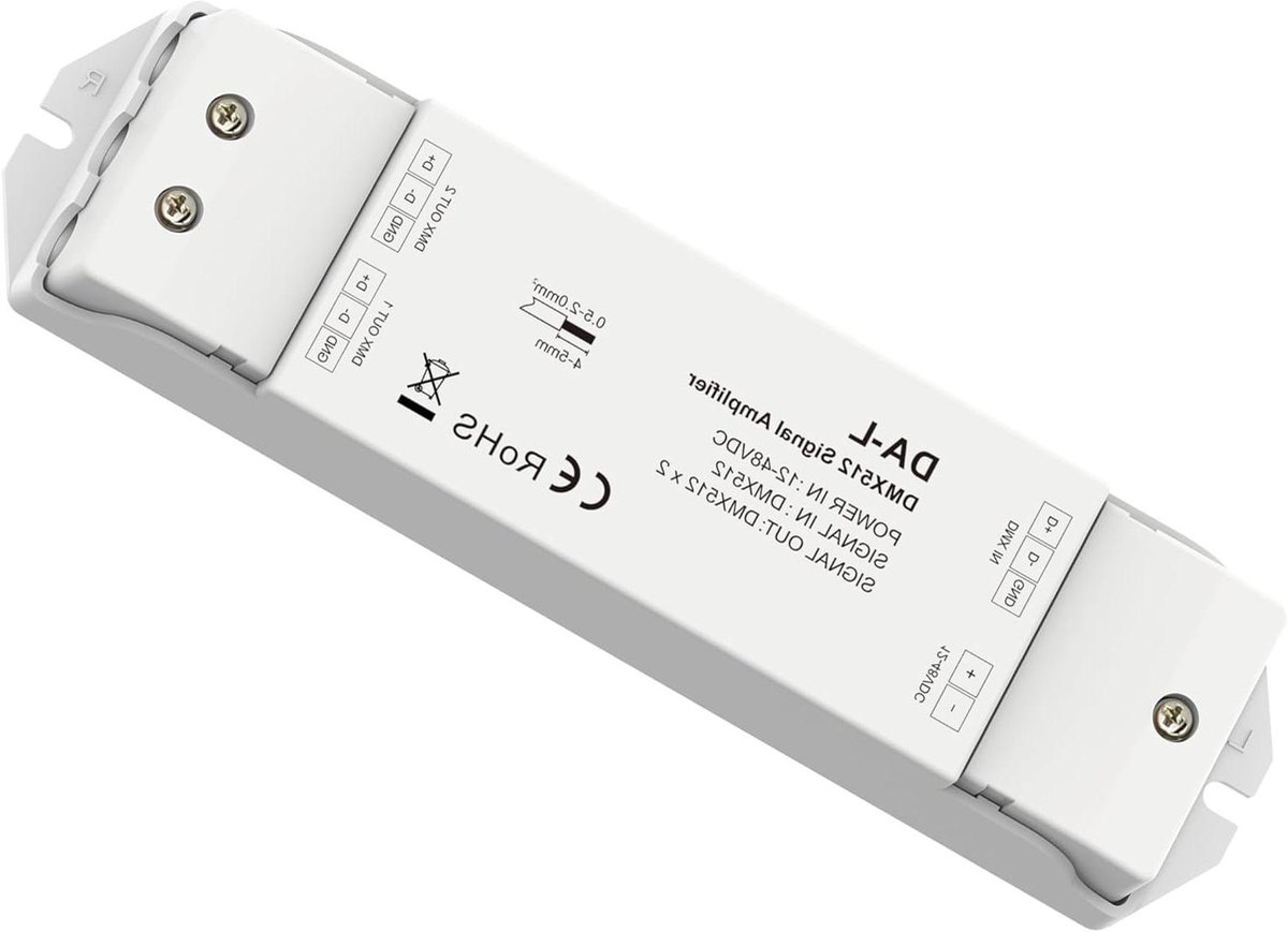 DMX Signaalversterker - Signaal Repeater - Verlichting Sturen - Foto-elektrische Isolatie - 12-48 VDC - Donkergrijs