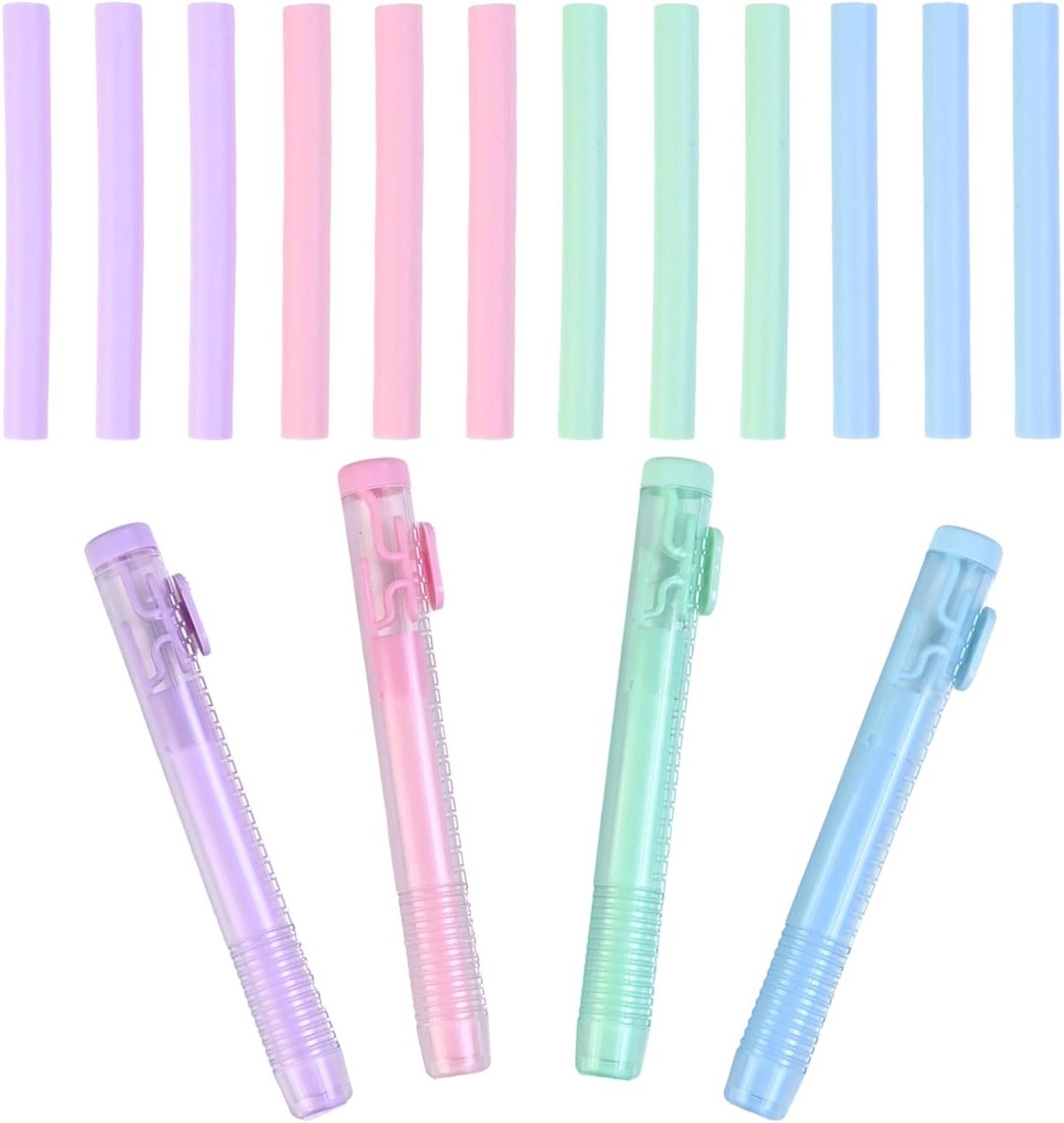 Set van 4 Push Pull Retractable Gum met 12 Vervangbare Gum voor Kinderen, Studenten en Kunstenaars - Ideaal voor Schrijven en Schilderen