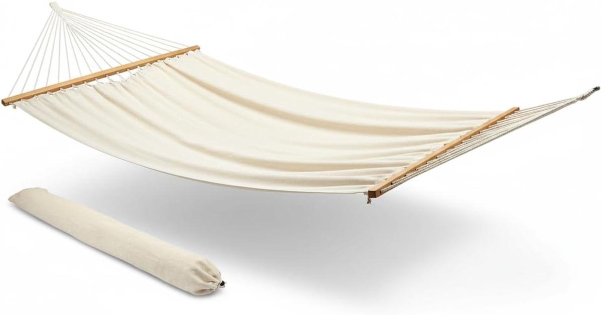 Hangmat met Draagtas - Kampeerhangmat Reishangmat - Ontspannen Buiten - Wit Linnen Materiaal - 190x80 cm - Wit