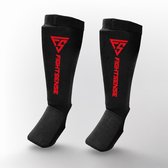 Protège-tibias FIGHTSENSE – Protège-tibias avec cou-de-pied – NOIR/ROUGE – Pour le Kickboxing et le MMA