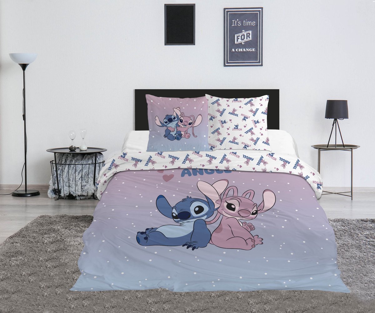 Beddengoed Stitch & Angel Disney 200x200 cm + 2 Slopen 65x65 cm Katoenmix Omkeerbaar