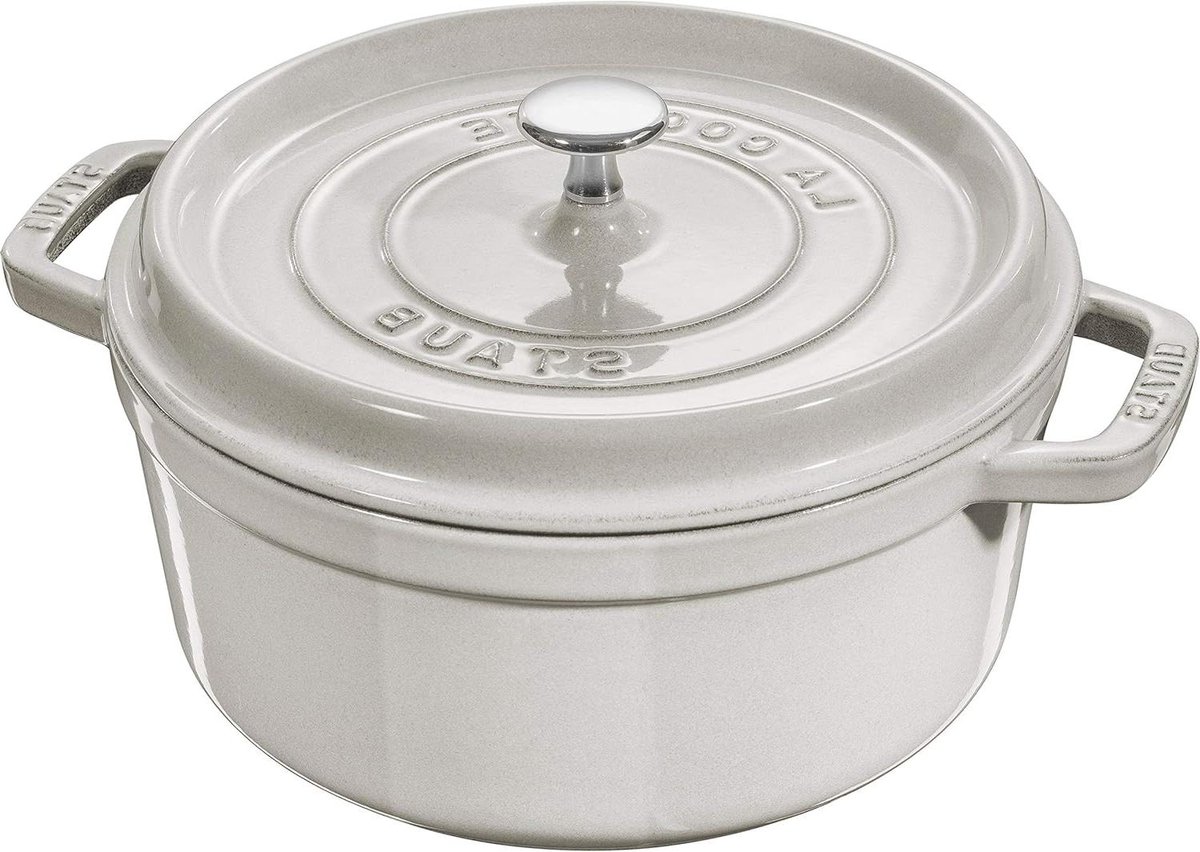 Gietijzeren Pan - Stoofpan Cocotte - Langzaam Garen - Met Deksel - 20 cm - Wit
