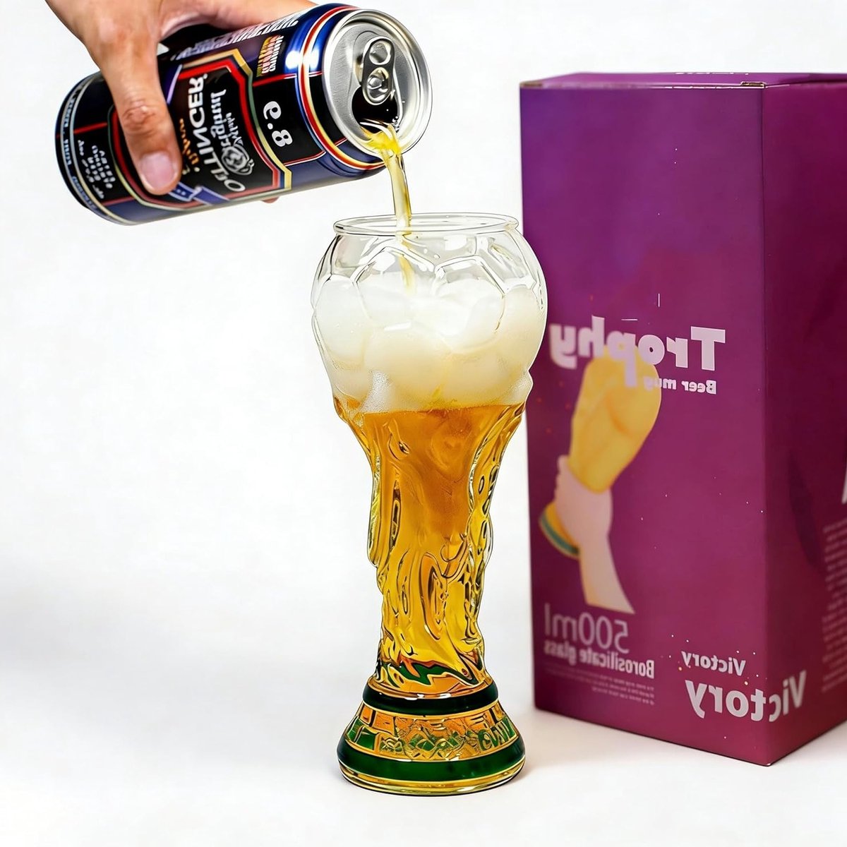 500 ml bierpul voor voetbalfans - Perfect voor WK, EM en feestjes in het stadion of thuis, transparant ontwerp
