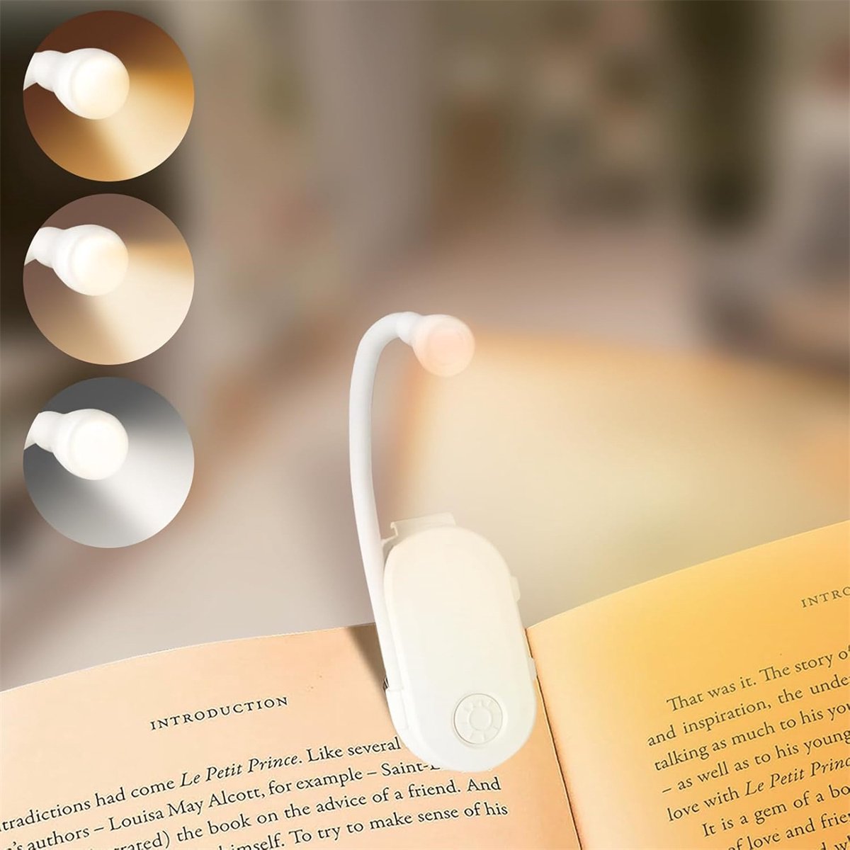 carmdering - LED Leeslamp - Opladbare Boekenlamp - Klemverlichting - Drie Kleurmodi - 360° Flexibele Hals - Siliconen Materiaal - Oogbescherming - Ideaal Voor Nachtlectuur - 1 Stuk