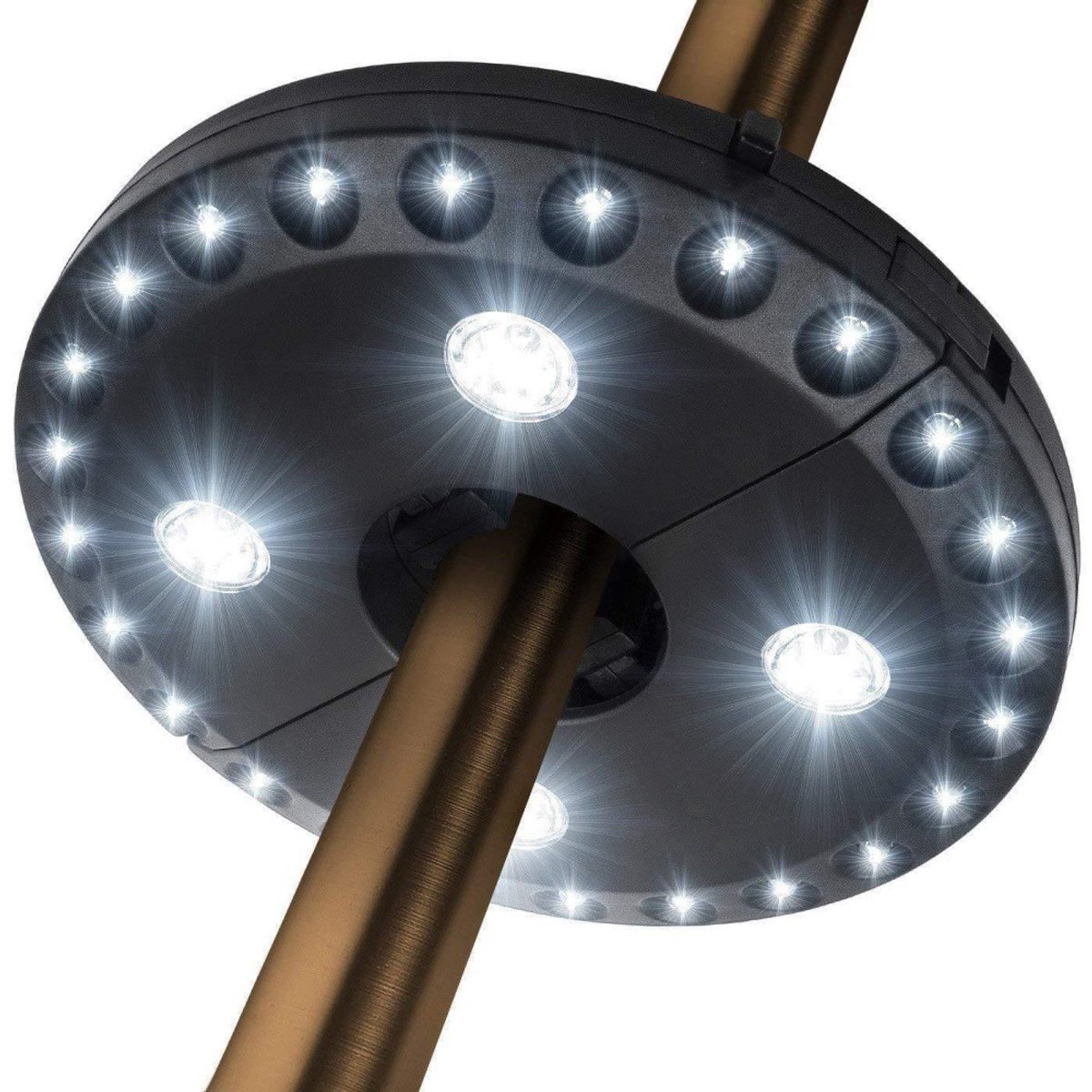Sogiol® Patio-parasollamp - Op Batterijen - 3 Helderheidsstanden - 28 Led-lampjes - Draadloze led-parasolpaallamp - Tentlamp - Noodverlichting - Voor patio-parasols, kampeertenten of buitengebruik - Wit licht - Zwart