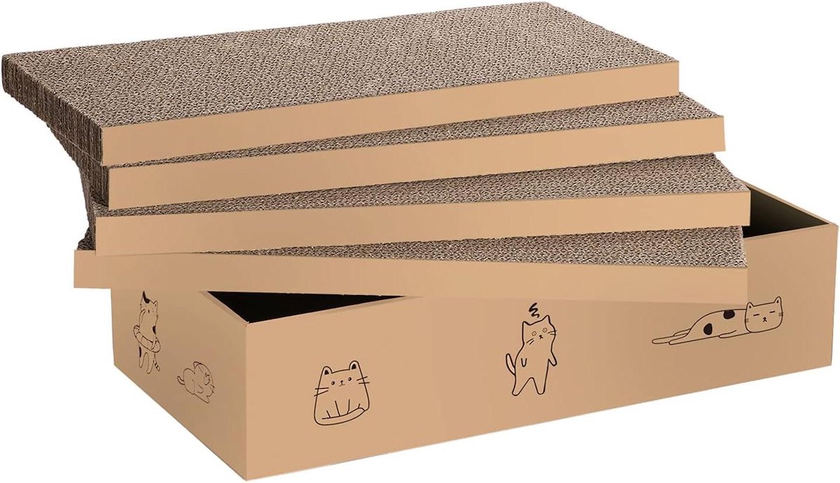 Kattenkrabkarton Set - Krabdoos Katten - Meubels Beschermen - Omkeerbaar Dubbel Gebruik - 4 Stuks - Bruin