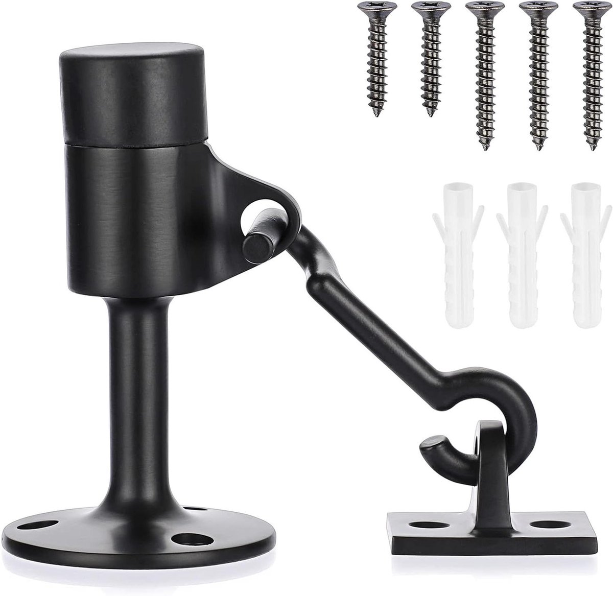Deurstopper met Haak - Deurvanger Muur - Deur Beschermen - Roestvrij Staal - 9 x 4.9 cm - Zwart