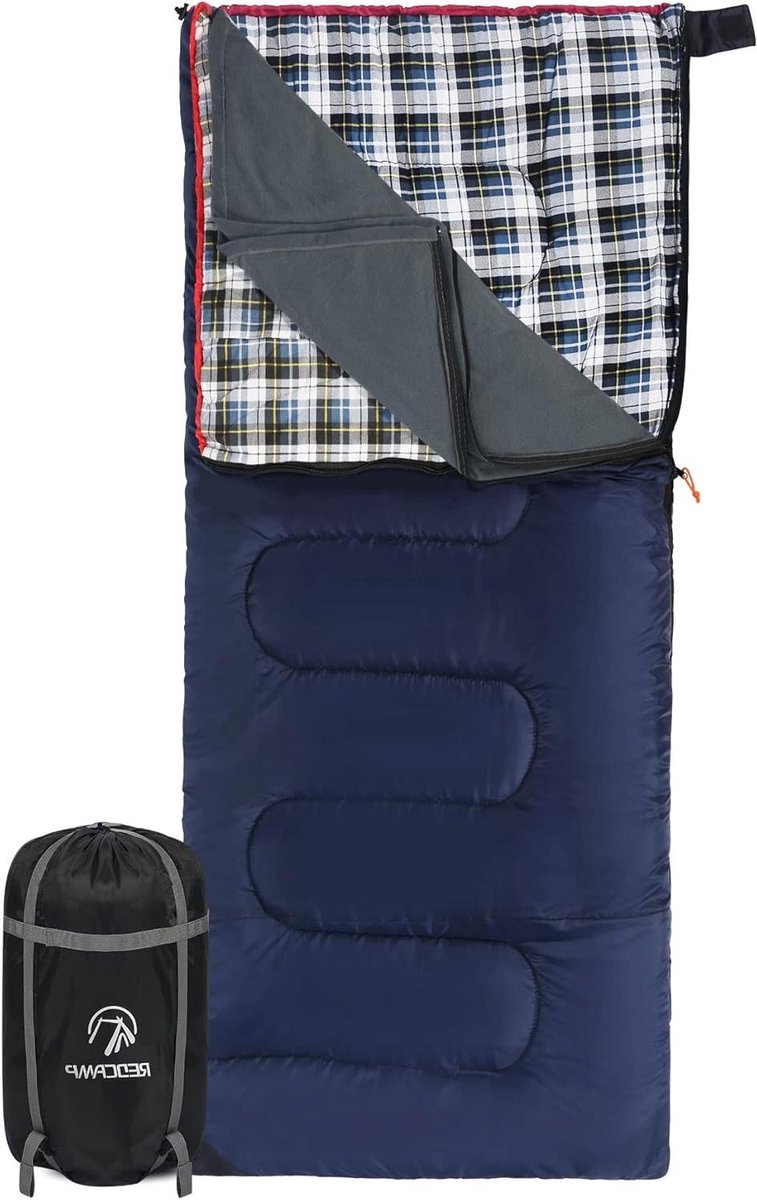 Katoenen Flanellen Slaapzak - Kampeerslaapzak Envelop - Kamperen en Wandelen - Afneembare Polar Fleece Voering - 190 x 84 cm