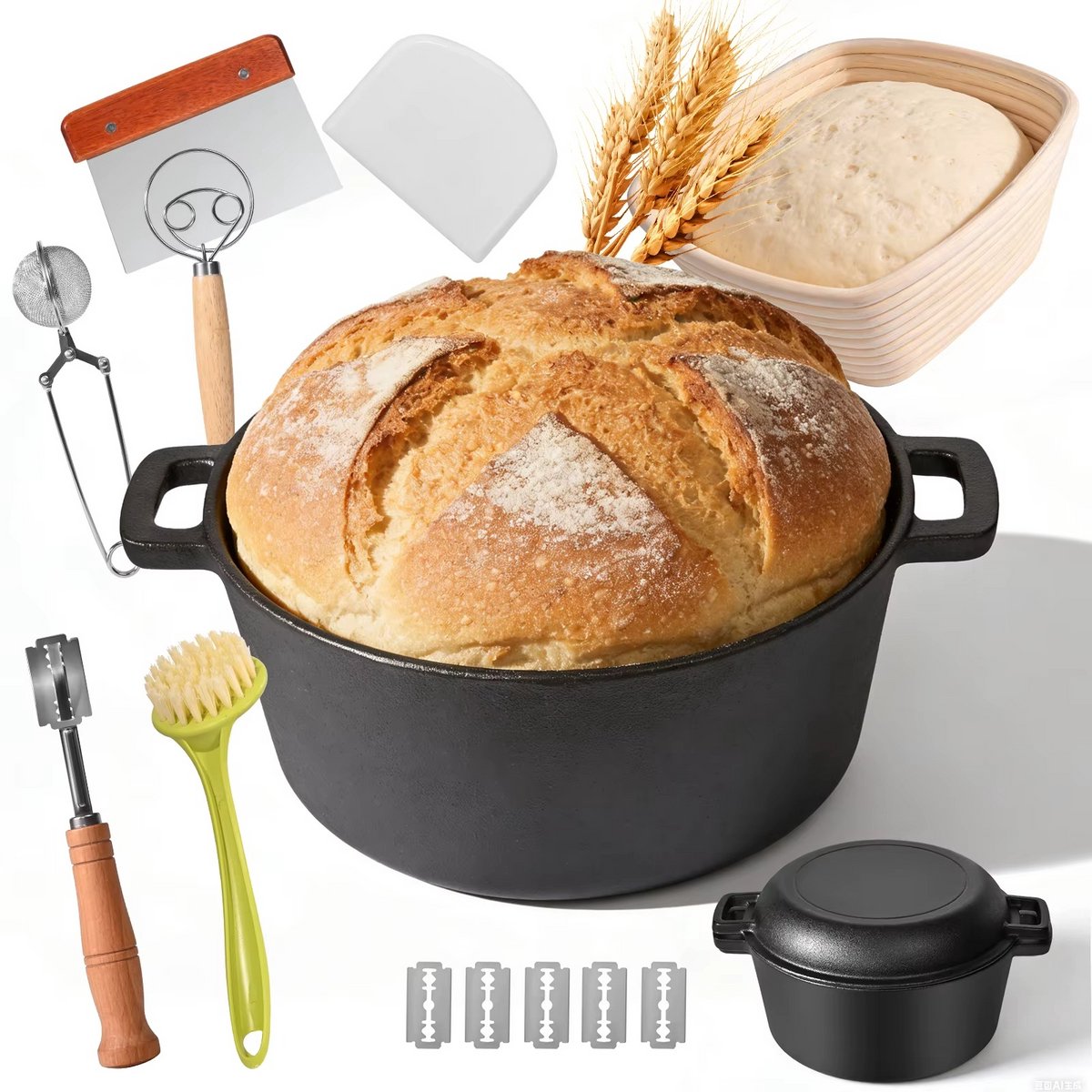 JOYNEXTBUY - Gietijzeren pot - Gietijzeren pan - Braadpan - Met Deksel - Soeppan - Stoofpot - 26cm - Hoogwaardig Gietijzer - Inclusief accessoires