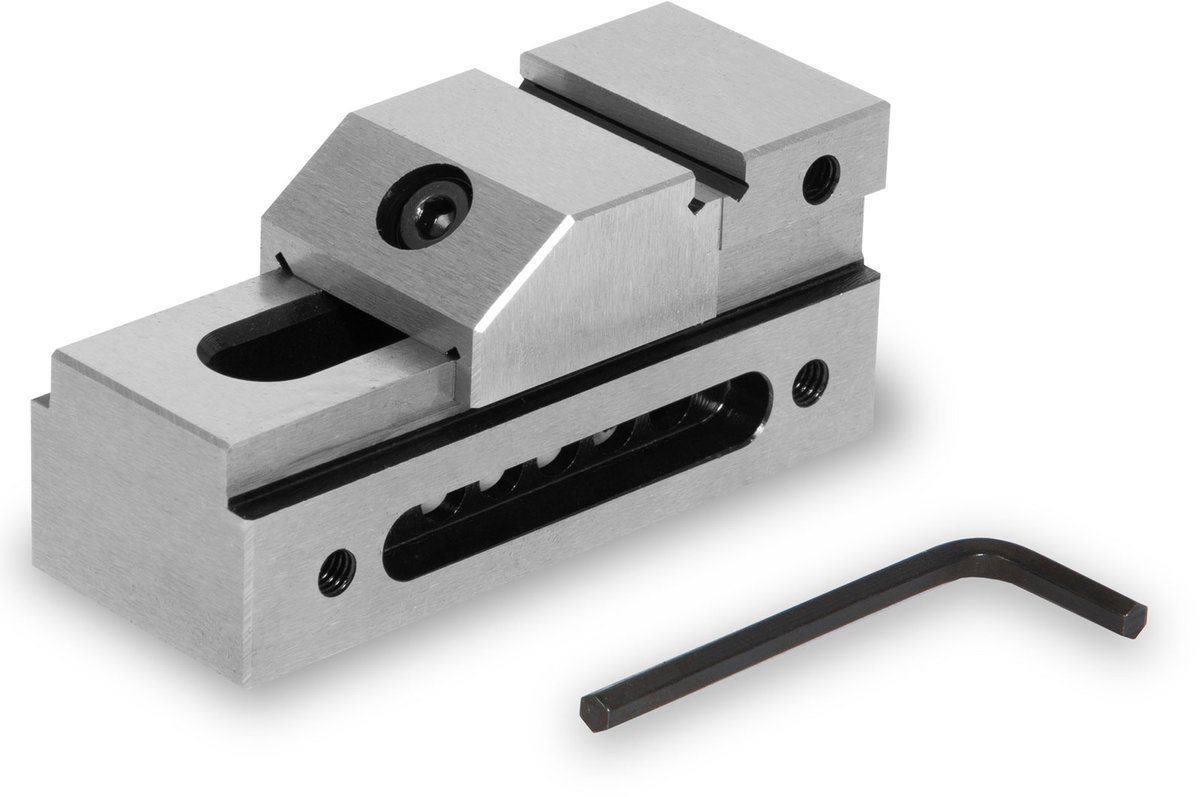 EBERTH precisie bankschroef met lage bekken, bekbreedte 26 mm, maximale klemkracht 22 mm, bekhoogte 9 mm, gemaakt van robuust staal, professioneel, voor diverse taken, werkplaatsbankschroef