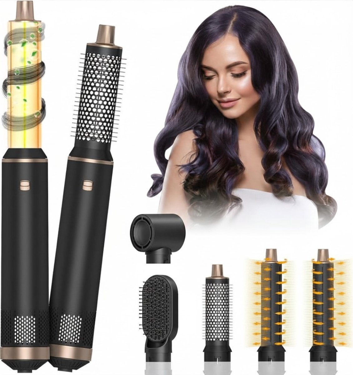 MRKK® Fohnborstel - Stylingtool Haar - Haardroger met Borstel - Multistyler - Zwart