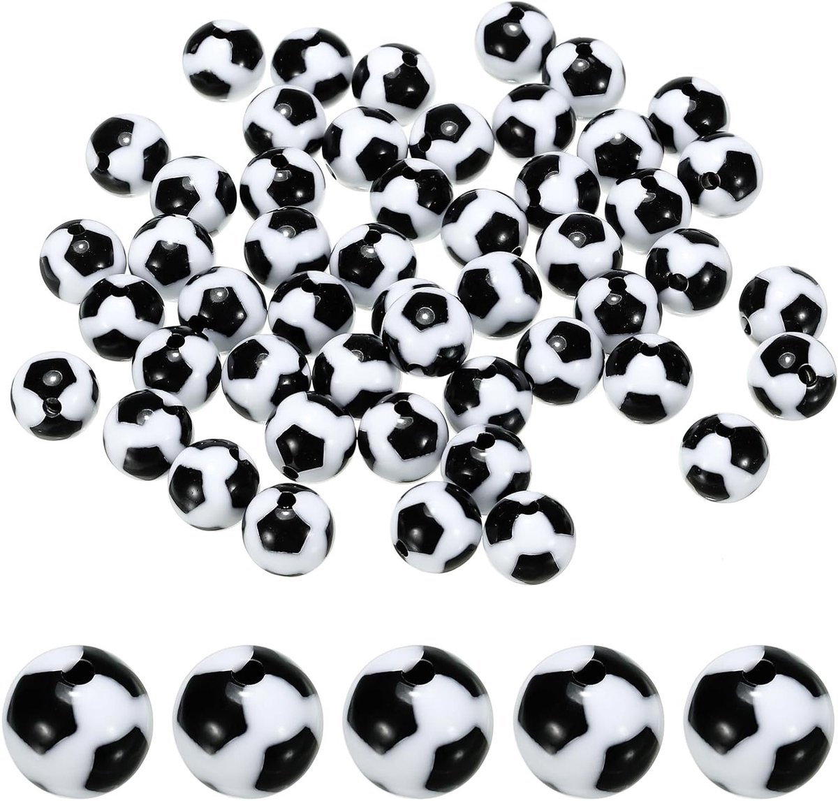 12mm Sport Ball Kralen, 50 Stuks Acryl Voetbal Kralen, Ronde Sport Spacer Kralen voor DIY Sieraden, Armbanden en Kettingen, Zwart Wit