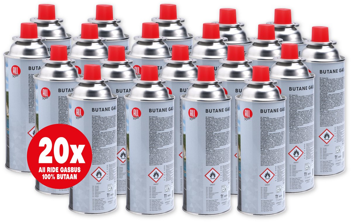 All Ride butaan gasbussen met Bajonet aansluiting – 20 Stuks - Voordeelverpakking