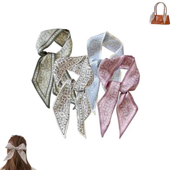4 stuks - Damessjaals - Stijlvolle sjaals als accessoire voor je handtas - Veelzijdige damessjaals - Sjaals in bohemian stijl - Vintage geschenkdooslint - Multifunctionele hoofdsjaals - Geschikt voor nek, haar, portemonnee en handtas als decoratie