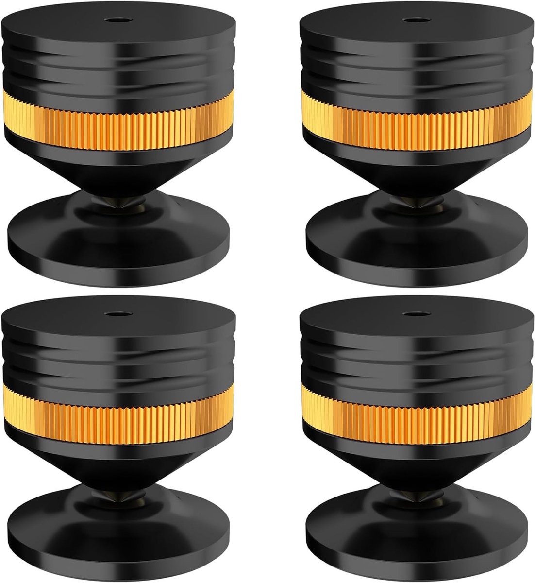 4 x Hi-Fi Speakers met Spikes en Absorberende Voeten, Aluminium Vibration Dampers voor Versterker en Draaitafel (39 x 34 mm, Zwart)