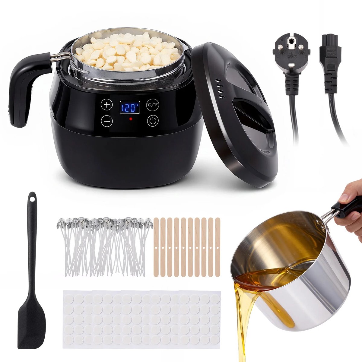 Miryx Wax Smelter - Wax Apparaat - Ontharingsapparaat - 1L Kaarsen Maken - Mini Waxsmeltpot Set met Gietapparaat - Aromatherapie