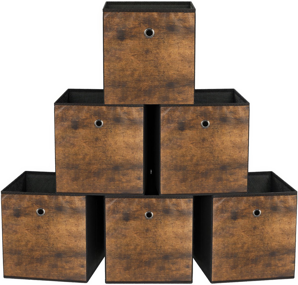 Lemlit Opbergdozen set Van 6 – Opvouwbare Stoffen Opbergboxen 30 x 30 x 30 cm – Kastorganizers Voor Kleding en Speelgoed – Vintage Bruin Zwart
