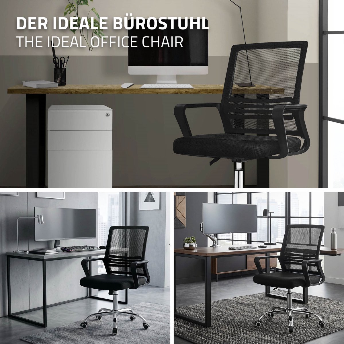 Ergonomische bureaustoel, zwart, in hoogte verstelbare bureaustoel met armleuningen, wielen, computerstoel 360° draaibare stoel gaming stoel ML-Design thumbnail 4