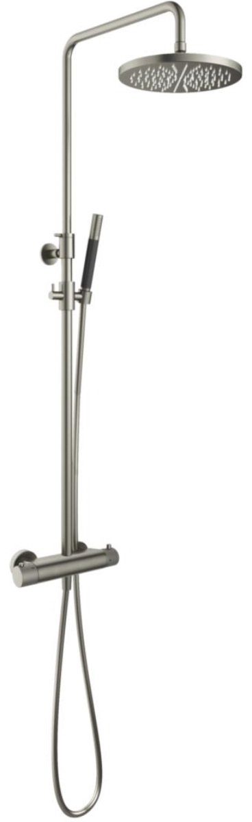 Hotbath Cobber X - Stortdoucheset - 300 mm Hoofddouche - 360 mm Hartafstand - Glijstang - Staafmodel Handdouche - Geborsteld Nikkel - Opbouw - 1/2 Inch Aansluiting