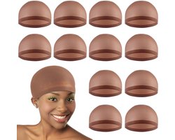 Wig Caps - 12 Stuks Bruine Bare Caps voor Lace Front, Ademend en Ultra Dun voor Vrouwen, Geschikt voor Lang en Kort Haar