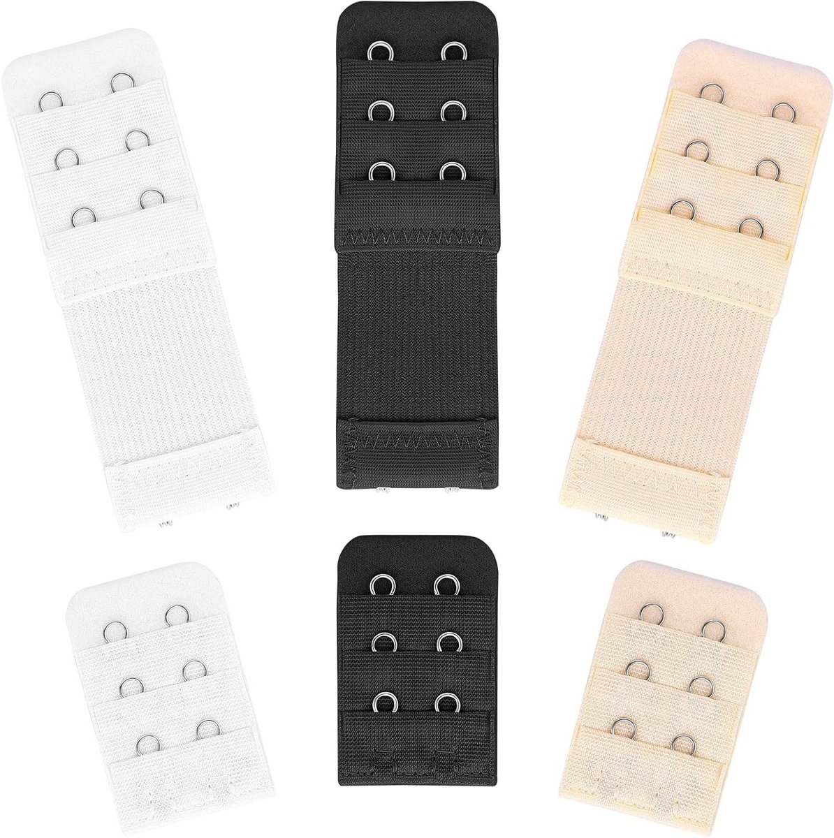 6 Stuks Elastische Beha Extenders met 2/3/4 Haakjes - Zachte en Comfortabele Beha Band voor Dames (Beige, Wit, Zwart)