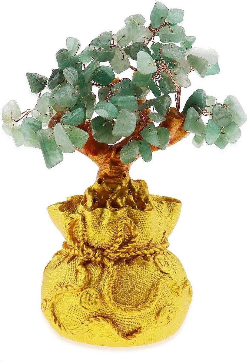 Allecto - Feng Shui Geldboom - Handgemaakte Crystal Art Decoratie - Groene Bonsai - Geluk en Welvaart - Perfect voor Kantoor en Woonkamer