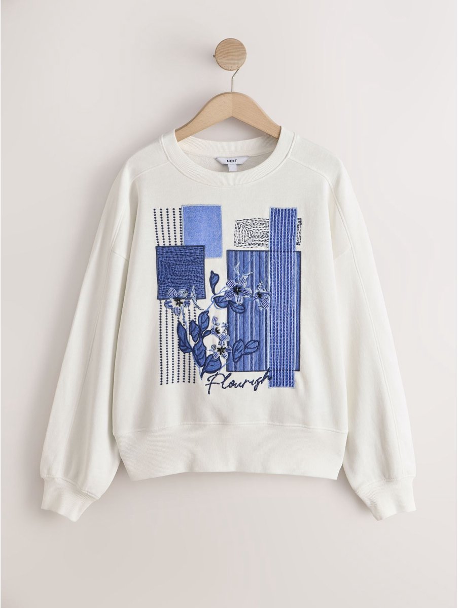 Next - Dames - Sweatshirt met borduursel en patchprint - Wit