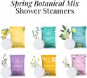 Zes individuele verpakkingen van Body Restore Shower Steamers: Citrus Grove, Eucalyptus Mint, Bergamot Spring, Lavendel, Kamille en Jasmijn.