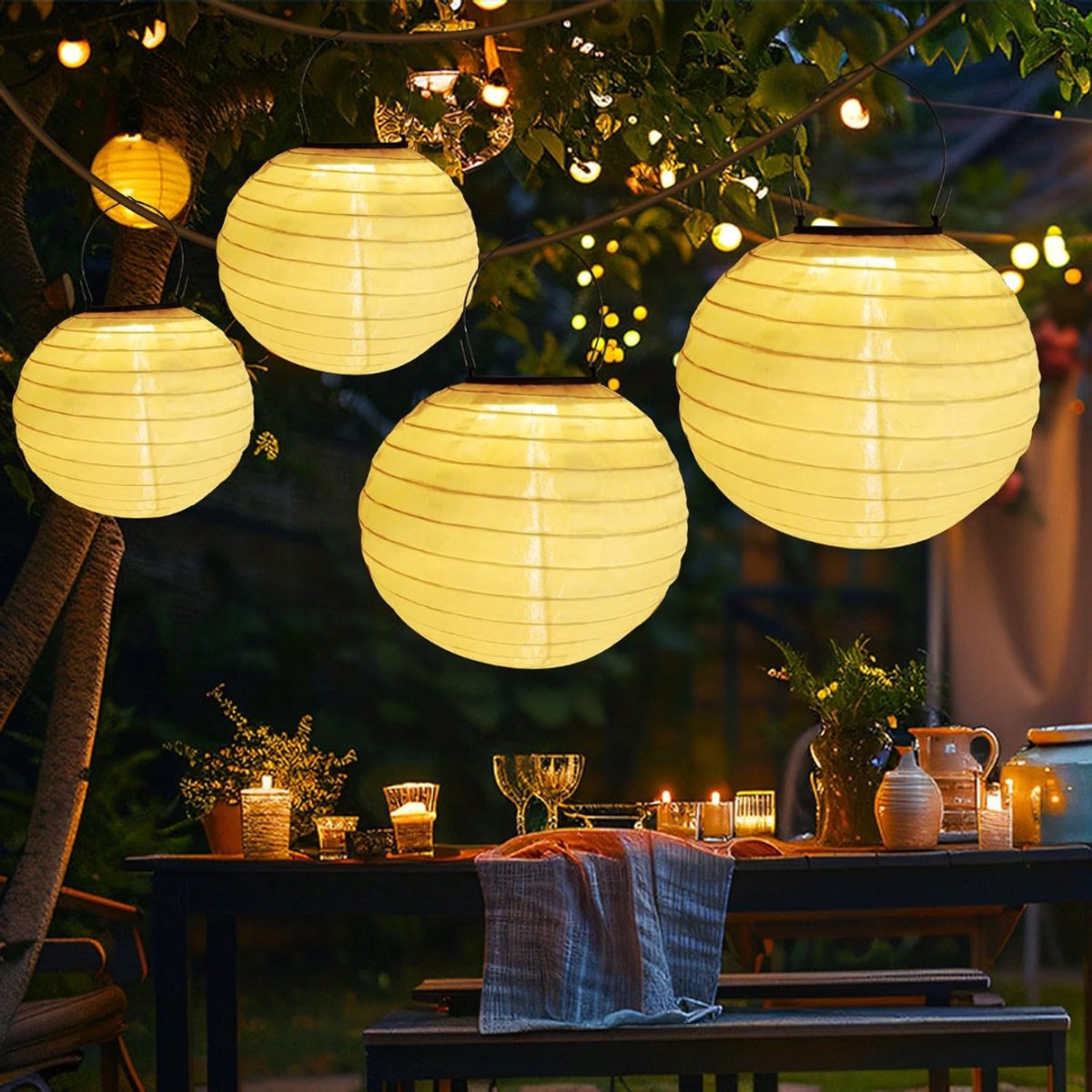 HEZIVO® Solar Lampionnen Buiten - Buitenverlichting - Tuinverlichting - Zonne energie - 4 Stuks